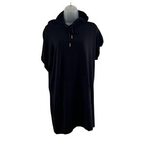 Beyond Yoga Hoodie Dress Tunic Womens‎ Medium Black Short Sleeve Made in USA